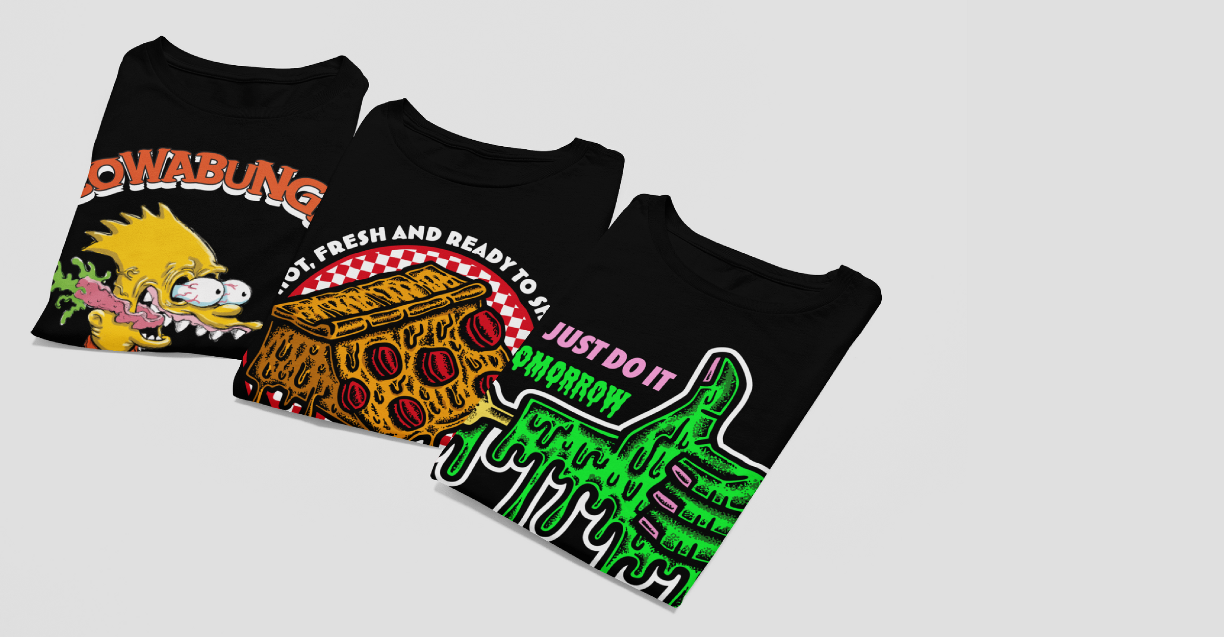 3 folded best selling black t-shirts for zdropped.