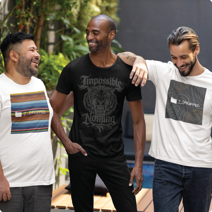 3 friends wearing melin inspired graphics in an outdoor setting.