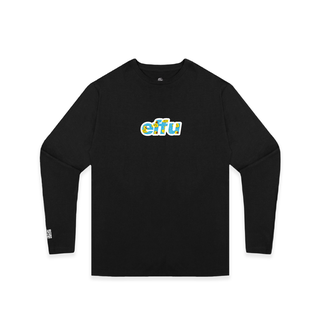 Black long-sleeve shirt with 'effu' logo on a white background