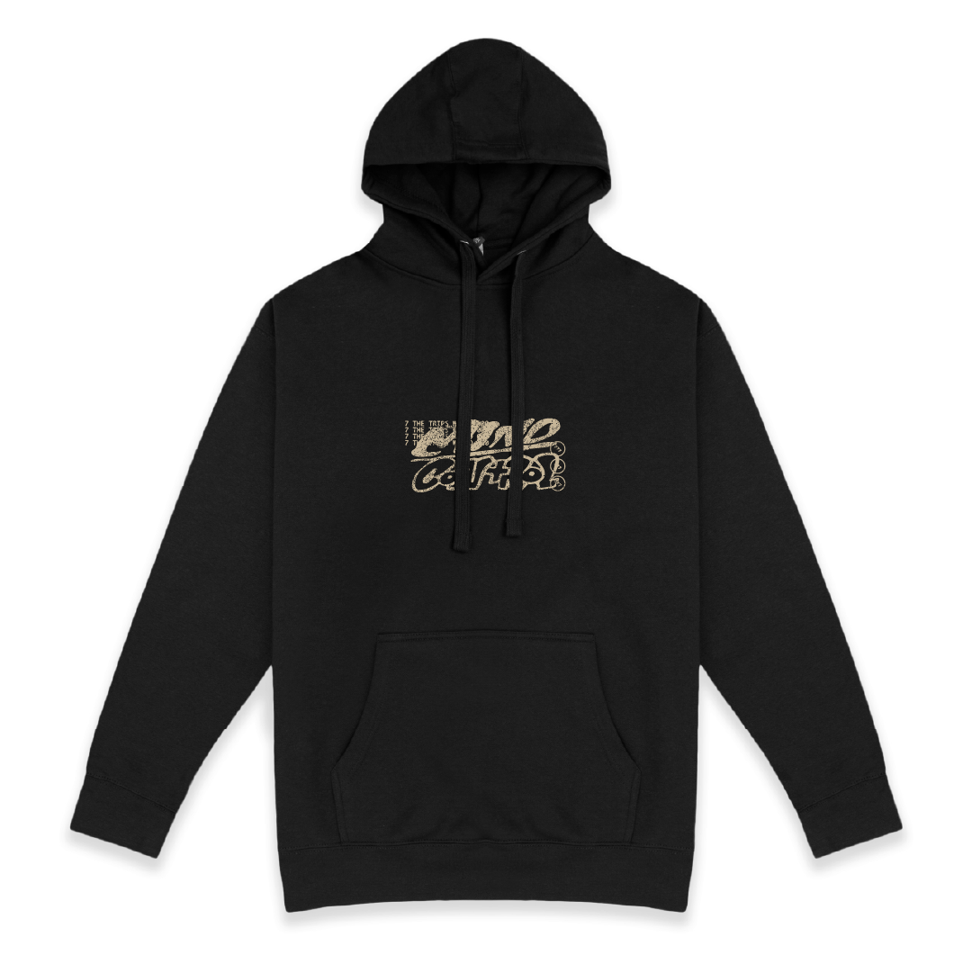 Front view of a unisex Black hoodie with green 'Mind Control' text on a white background