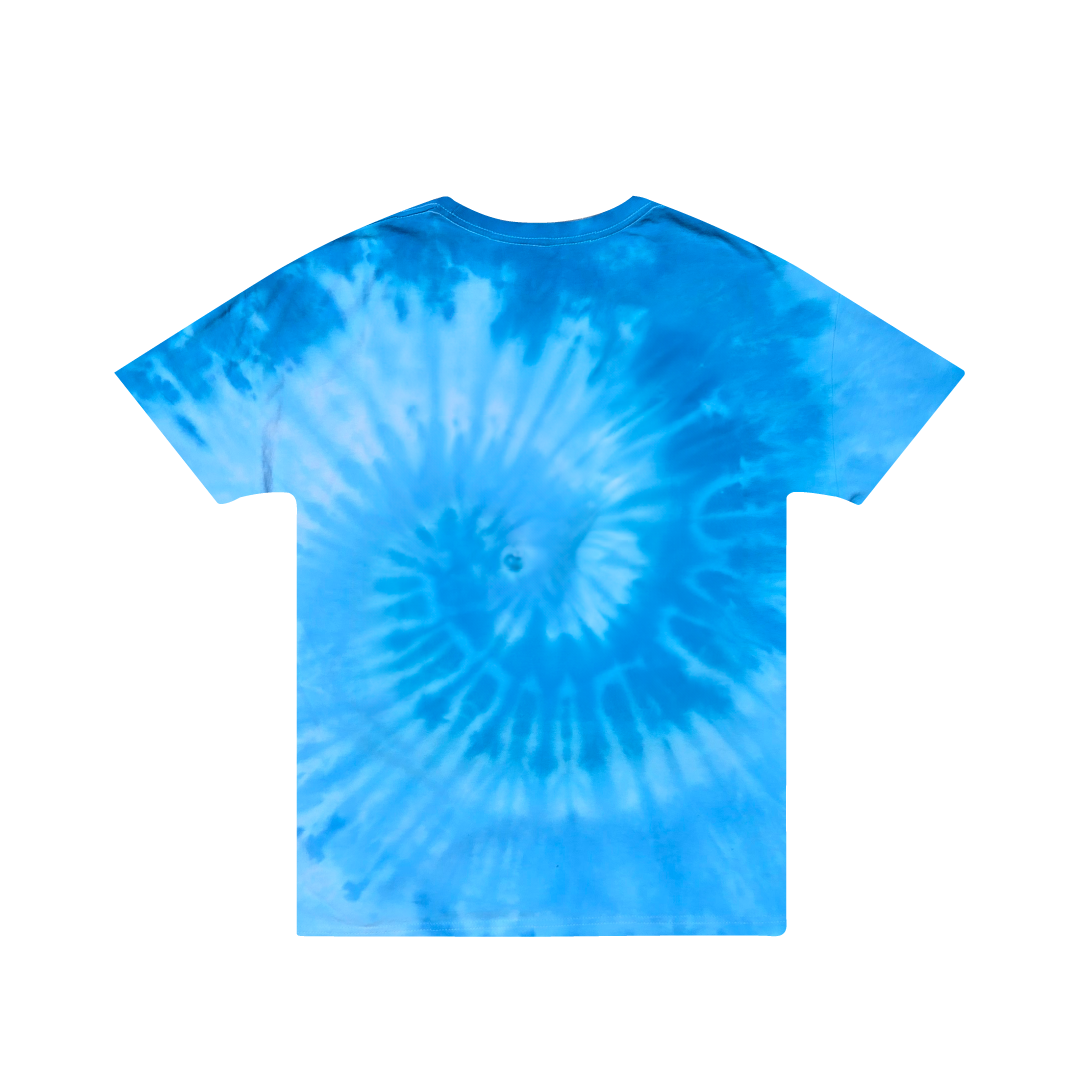 Blue tie-dye t-shirt on a white background