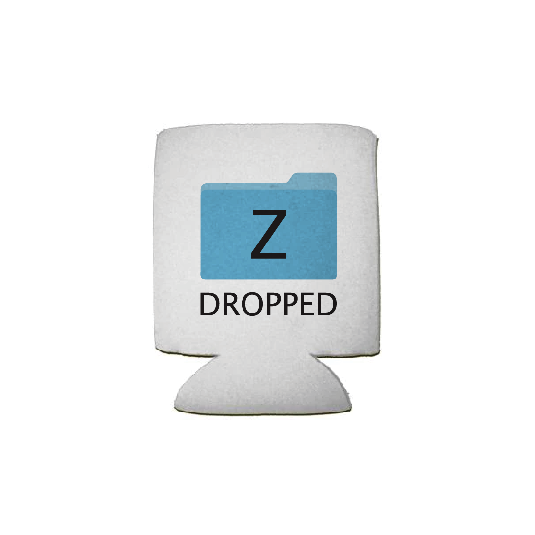 White can cooler with blue 'Z' folder icon and 'DROPPED' text on a white background