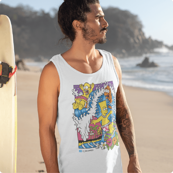 Z_DROPPED - Mens, Unisex - White - Bartsunami Tank Top. - By: Keith Kuniyuki