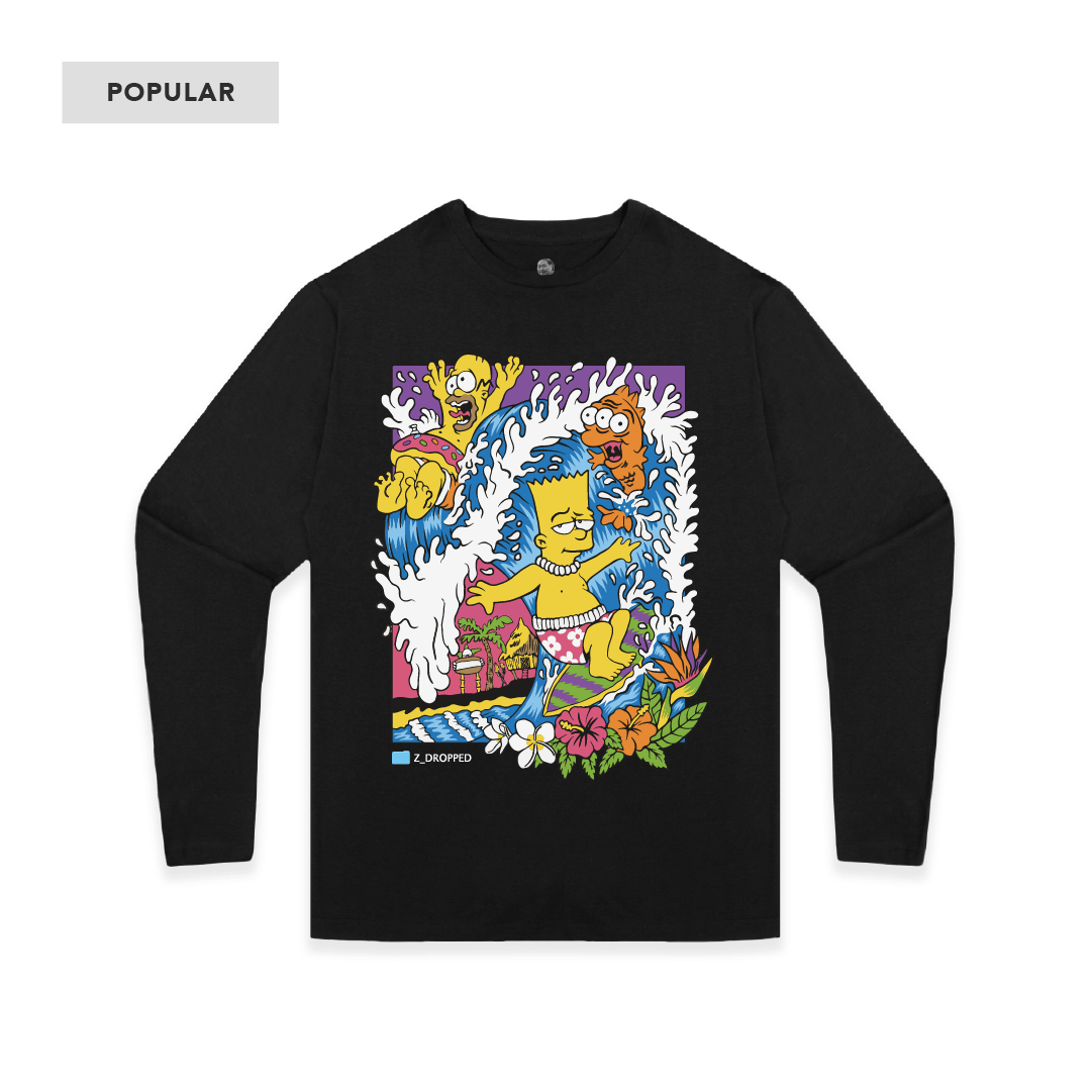 Z_DROPPED - Mens, Unisex - Black - Bartsunami Long Sleeve. - By: Keith Kuniyuki