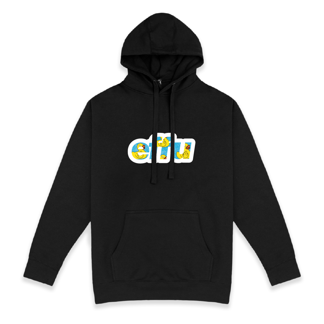 Black hoodie with cyan 'effu' text on a white background
