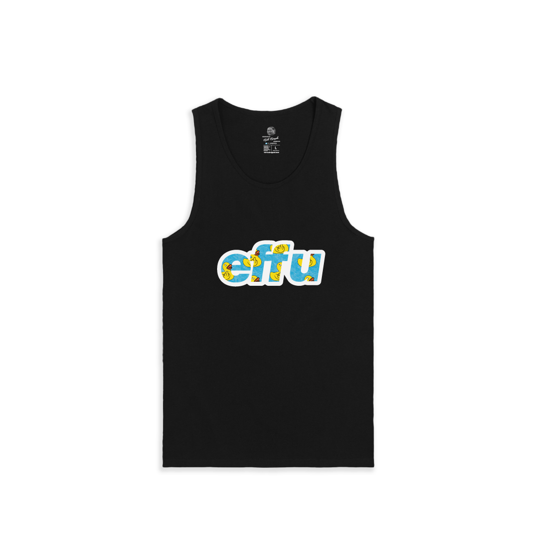 Black tank top with cyan 'effu' logo on a white background