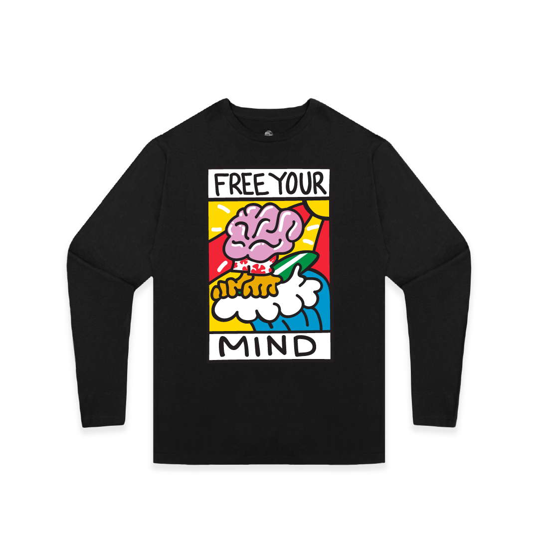 Z_DROPPED - Mens, Unisex - Black - Free Your Mind Long Sleeve. - By: Keith Kuniyuki