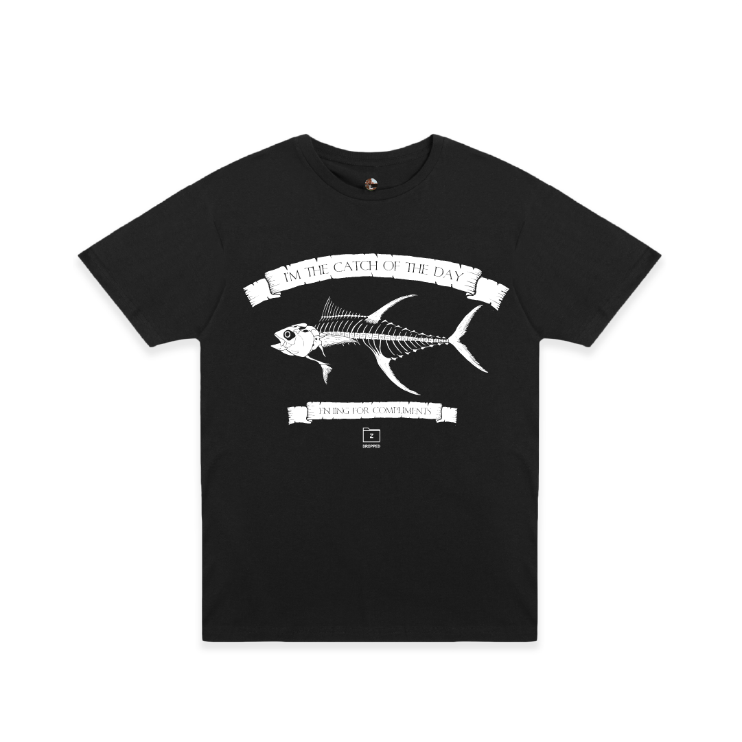 Z_DROPPED - Mens, Unisex - Black - Tuna Bones Tee. - By: Jose Hurtado