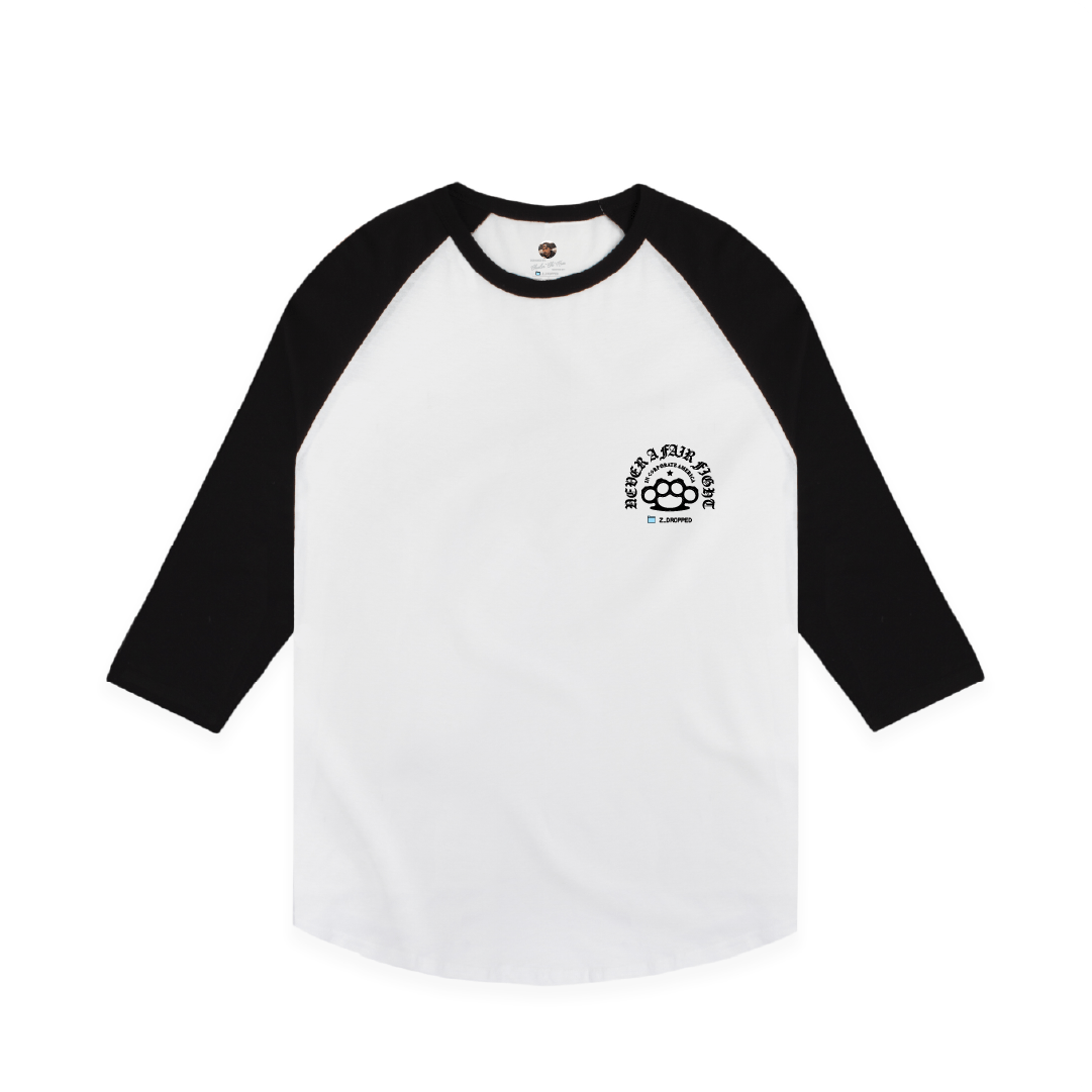 Z_DROPPED - Mens, Unisex - Black / White - Fair Fight Raglan. - By: Chi Hom