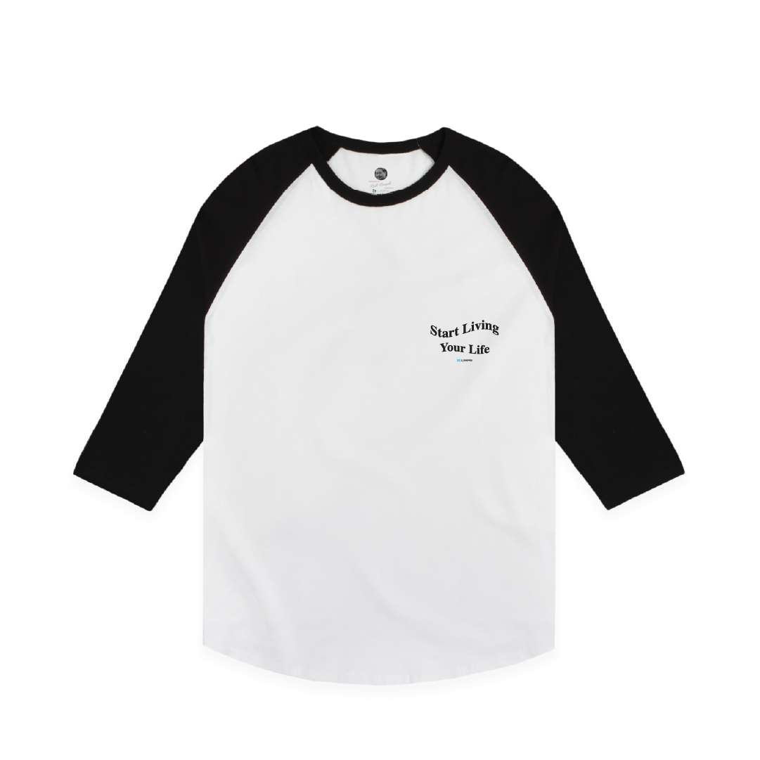 Z_DROPPED - Mens, Unisex - Black / White - Live Your Life Raglan. - By: Keith Kuniyuki