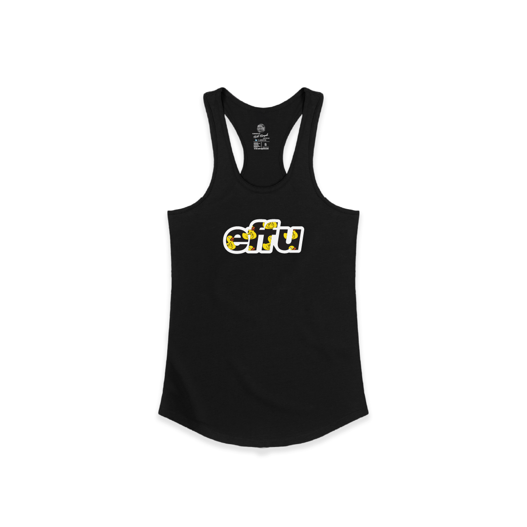 Black tank top with a 'effu' rubber ducky logo on a white background