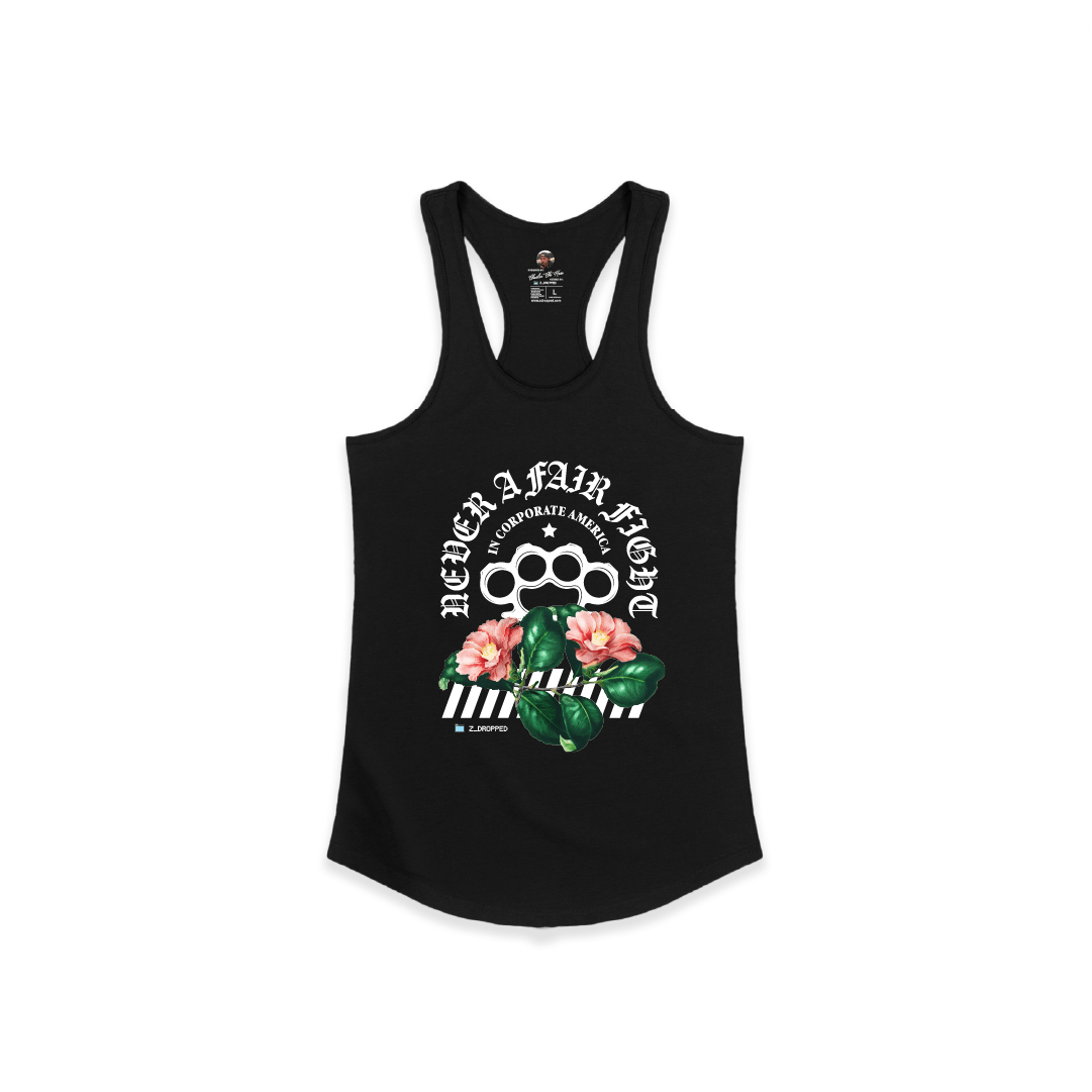 Z_DROPPED - Womens - Black - Fair Fight Racer Back Tank. - By: Chi Hom