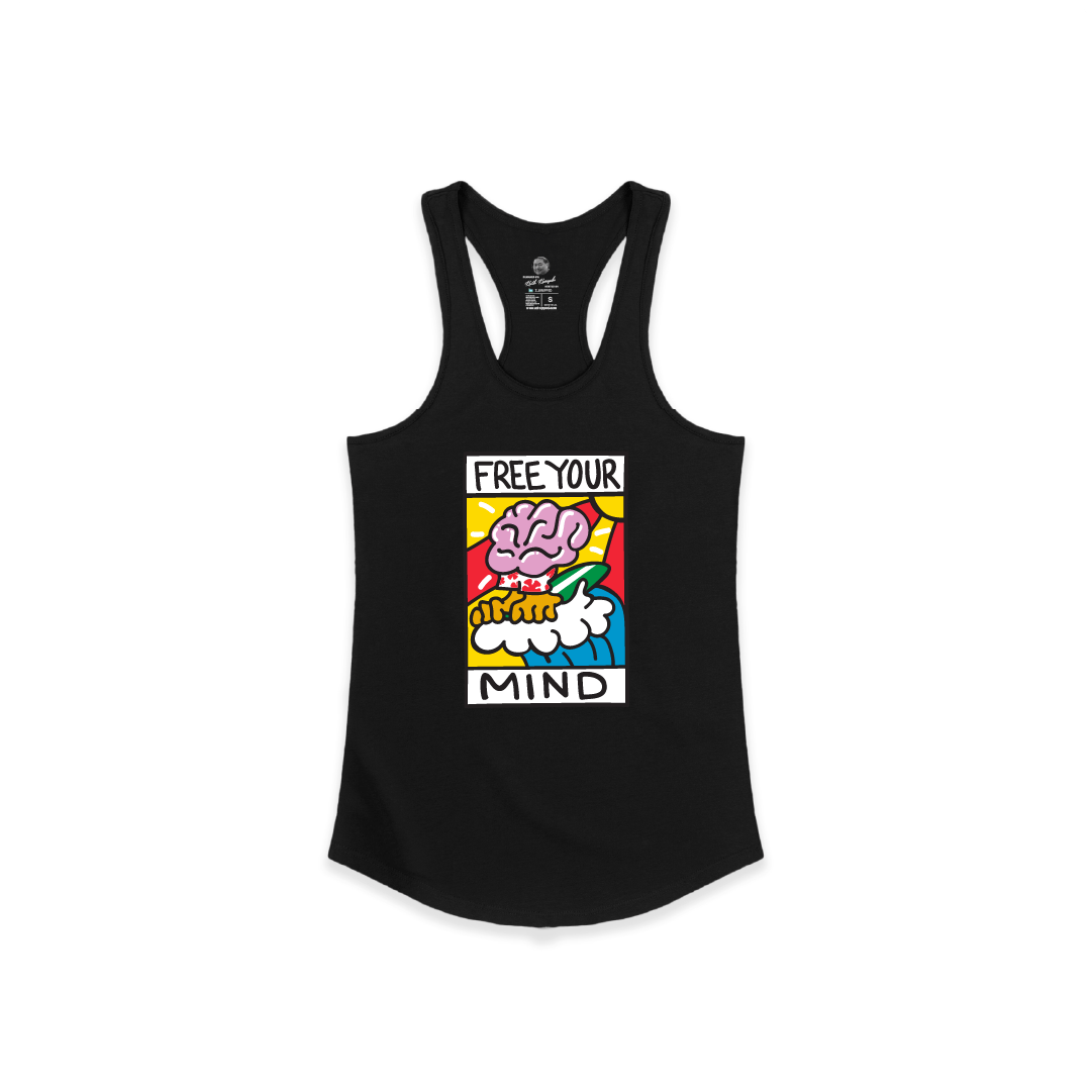 Z_DROPPED - Womens - Black - Free Your Mind Racer Back Tank. - By: Keith Kuniyuki
