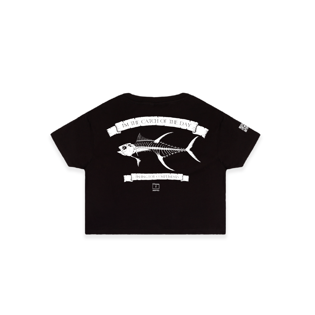 Z_DROPPED - Womens - Black - Tuna Bones Crop Top. - By: Jose Hurtado