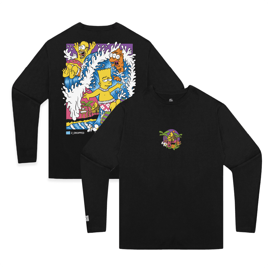 Front and Back View of Keith Kuniyuki's Best Selling Black Long Sleeve Bartsunami.