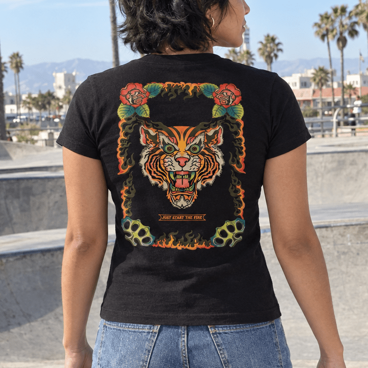Exotics high-waisted tee with shorter snug sleeves and a lower hem