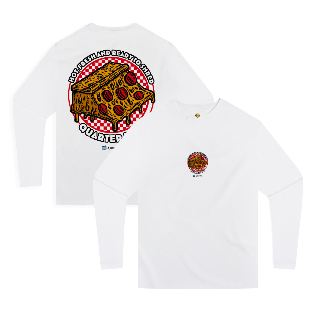 ZDROPPED - Mens, Unisex - Full Color Front / Back - Quarter Pies - Midweight Long Sleeve. - By: Ted Cocuzza