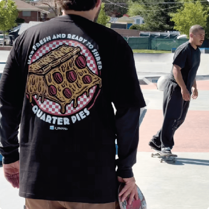 ZDROPPED - Mens, Unisex - Full Color Front / Back - Quarter Pies - Midweight Long Sleeve. - By: Ted Cocuzza
