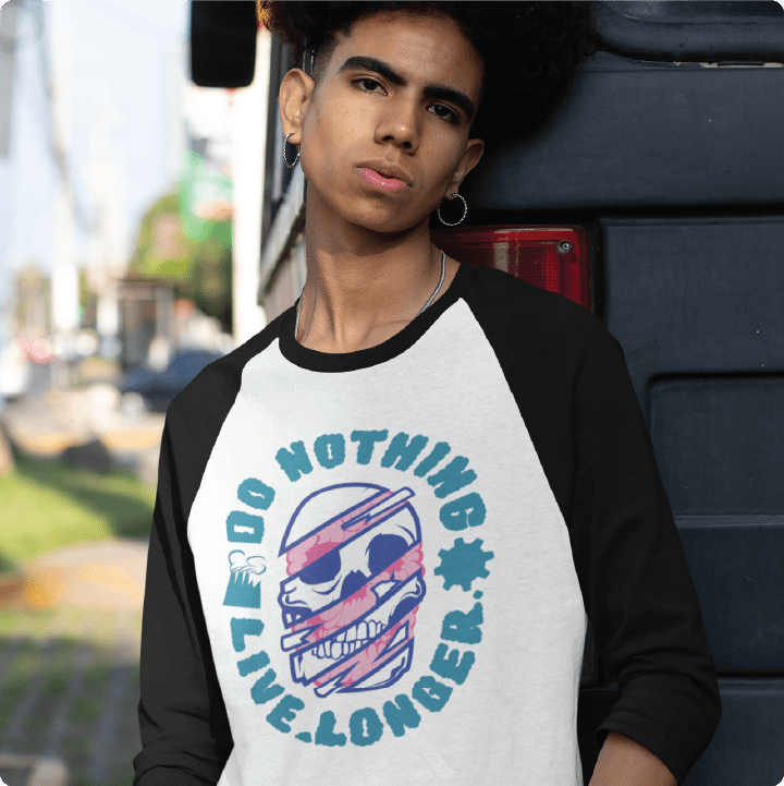 Z_DROPPED - Mens, Unisex - Large Front - Do Nothing Raglan. - By: Fredy Santiago