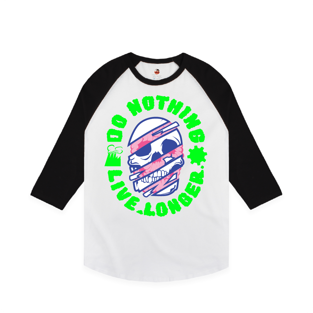 Z_DROPPED - Mens, Unisex - Large Front - Do Nothing Raglan. - By: Fredy Santiago