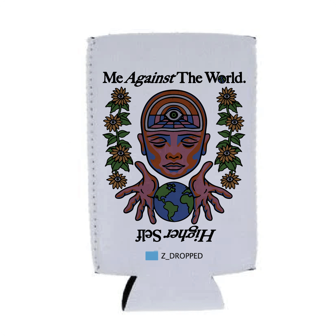 Koozie with 'Me Against The World' design on a white background