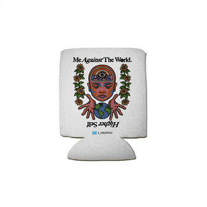 White can cooler with a graphic design and text on a white background