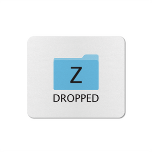 White mousepad with a blue folder icon with a black 'Z' and 'DROPPED' text on a white background