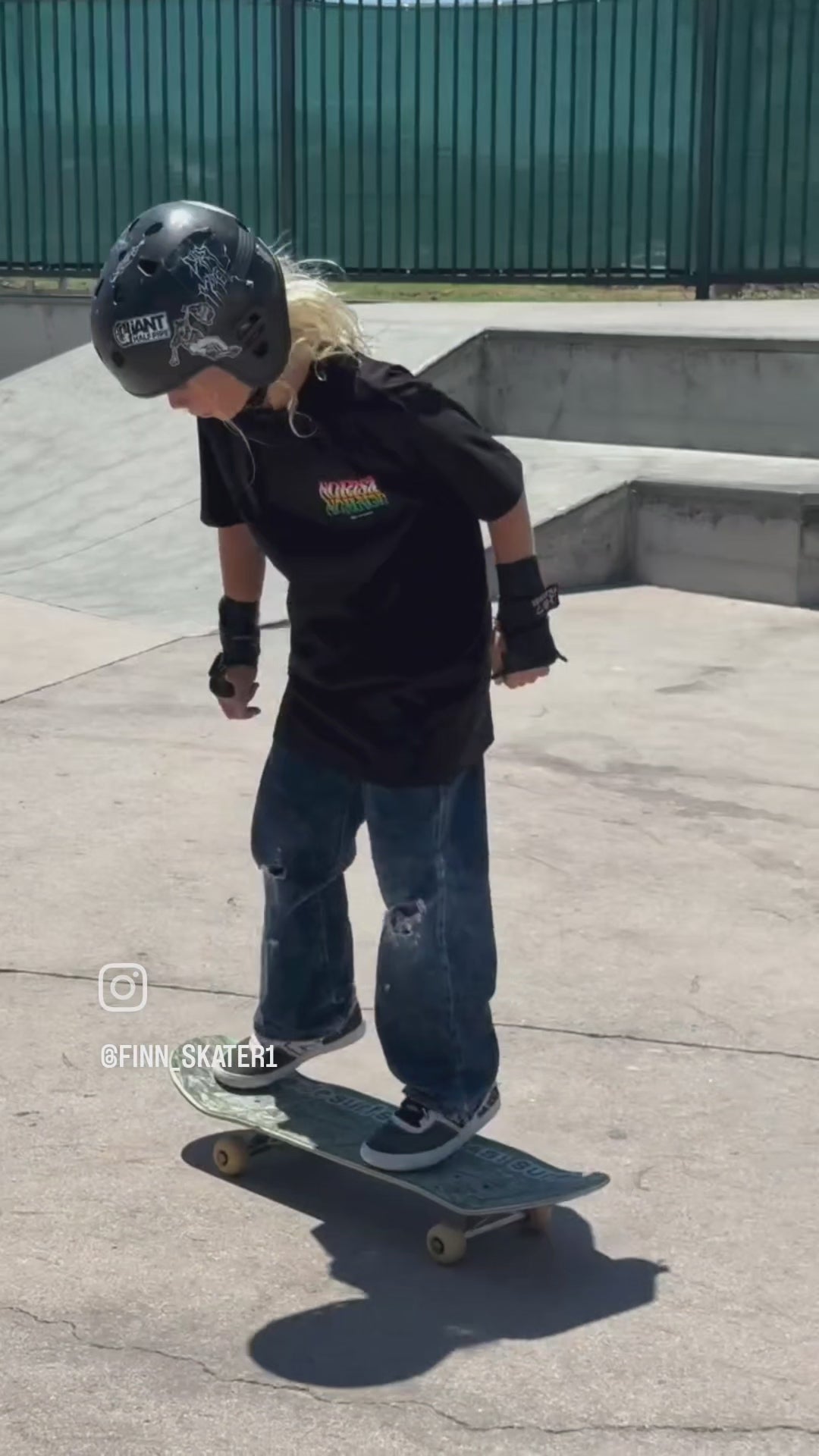 @finn_skater1 doing skate tricks in his youth black no risk no magic t-shirt