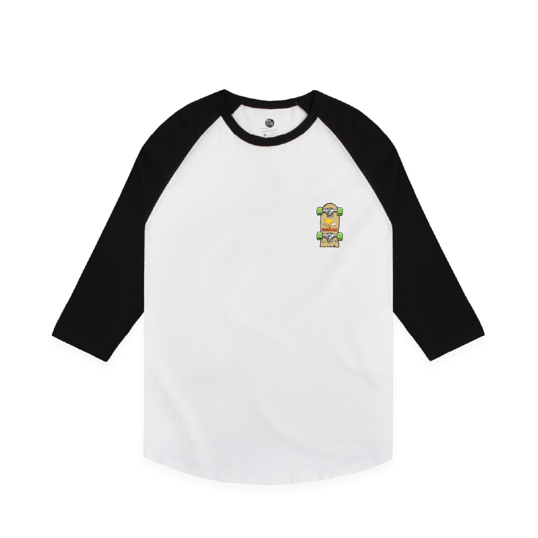 Z_DROPPED - Mens, Unisex - White / Black - Bart Roth Raglan. - By: Keith Kuniyuki