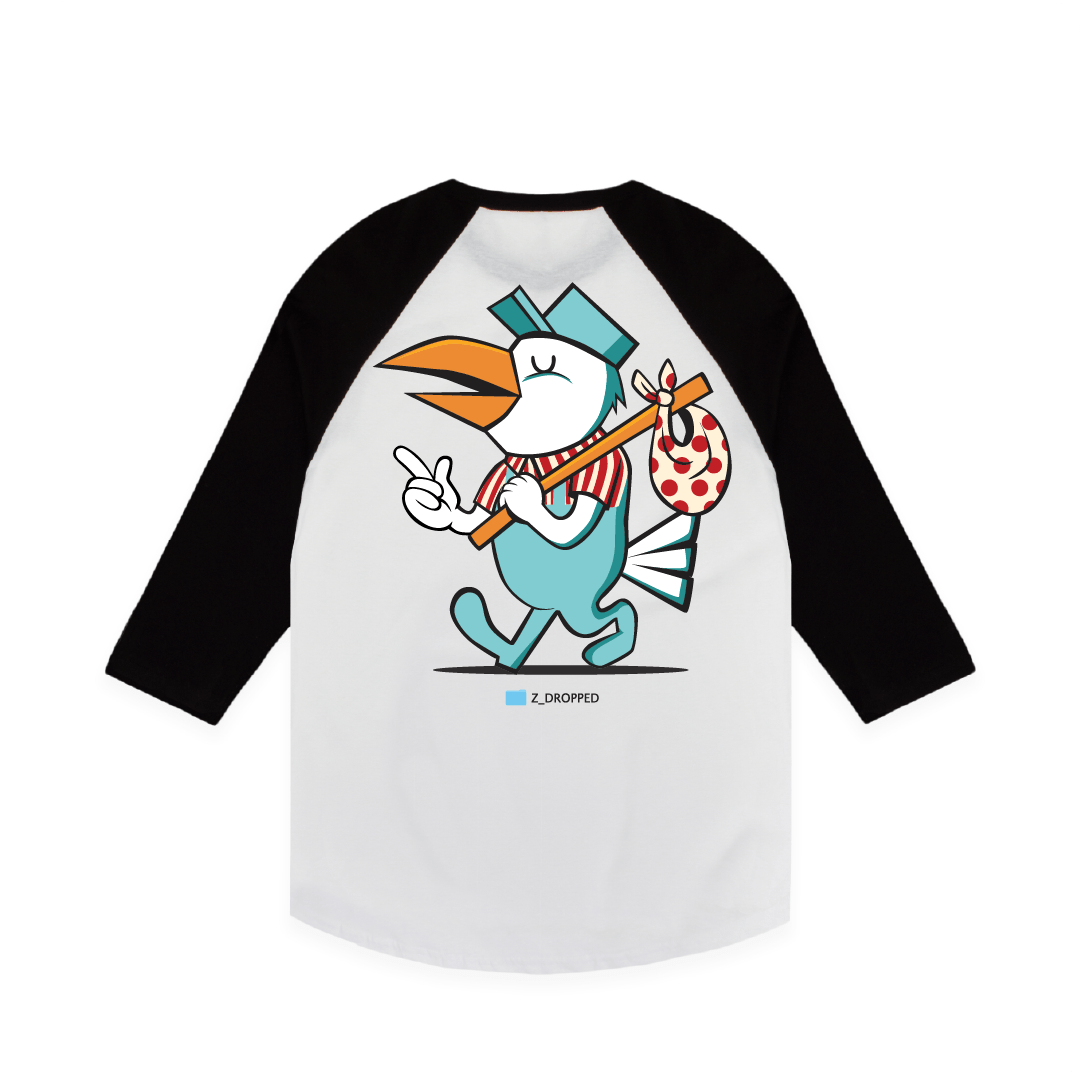 Z_DROPPED - Mens, Unisex - White / Black - Let Go Raglan. - By: Fredy Santiago