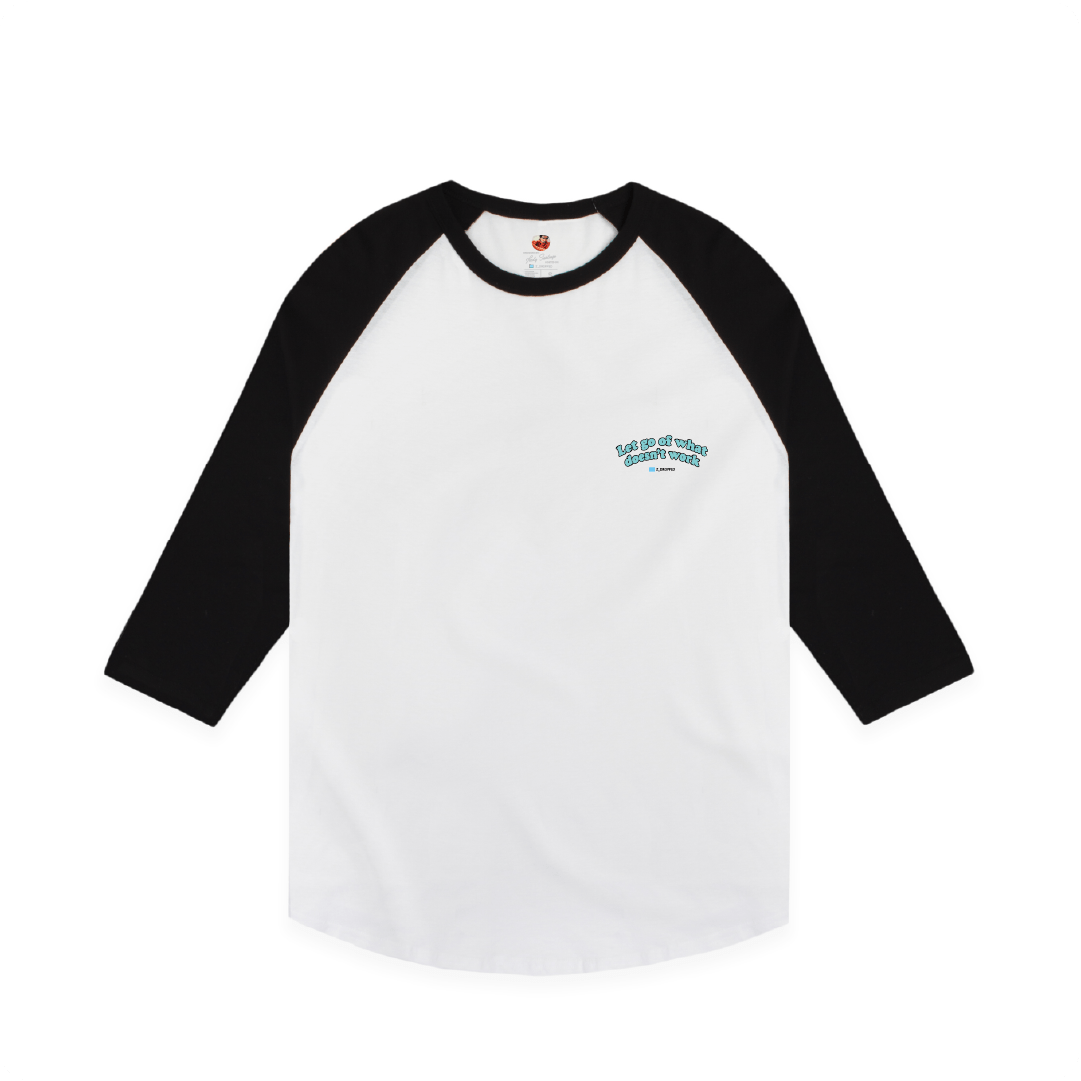 Z_DROPPED - Mens, Unisex - White / Black - Let Go Raglan. - By: Fredy Santiago