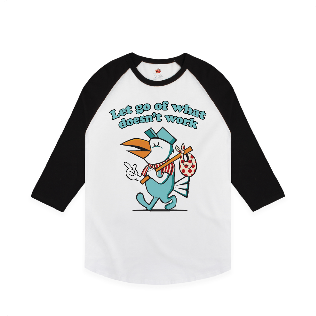 Z_DROPPED - Mens, Unisex - White / Black - Let Go Raglan. - By: Fredy Santiago
