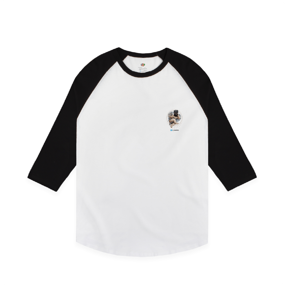 Z_DROPPED - Mens, Unisex, Women - White / Black - Blessed Raglan. - By: Mark Dayap