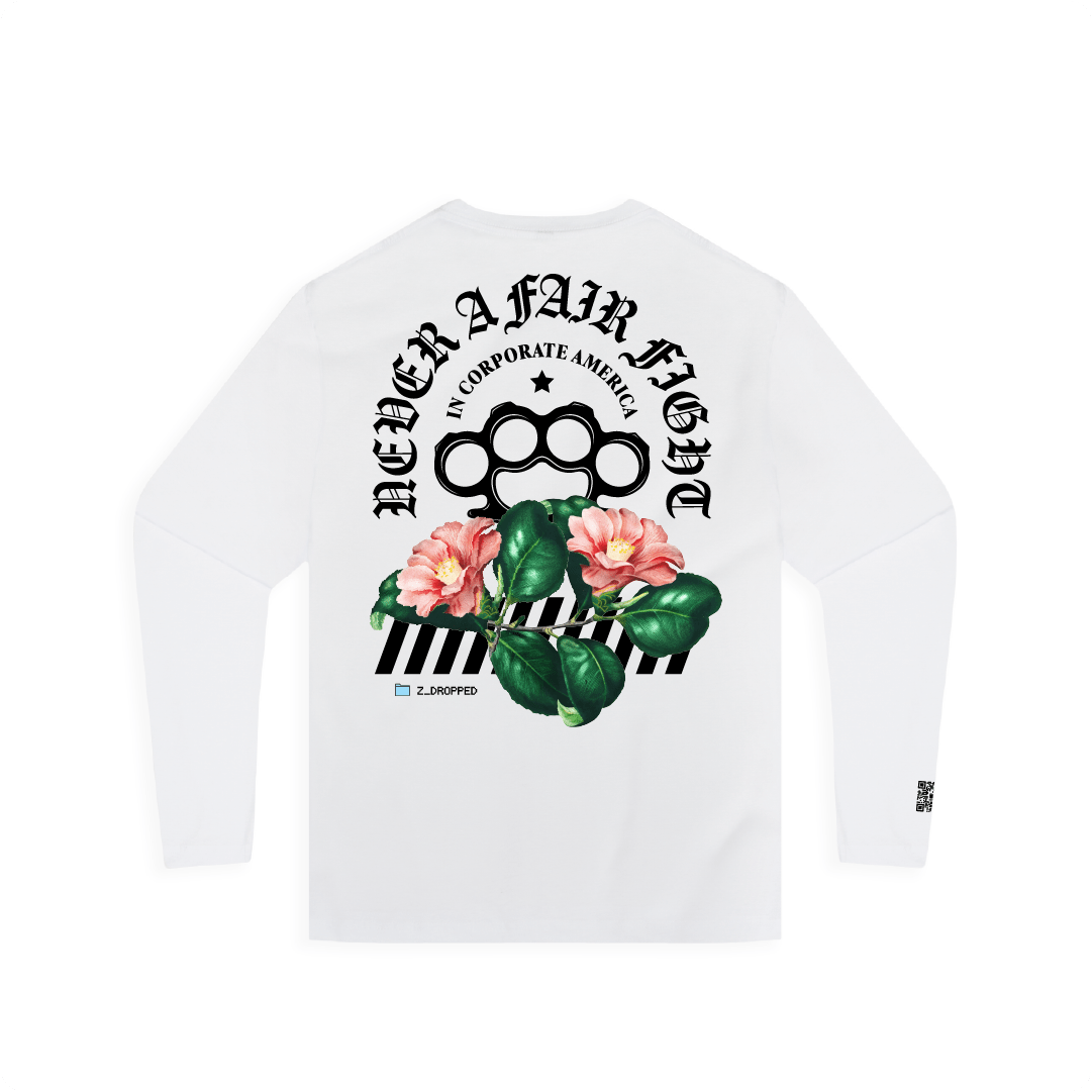 Z_DROPPED - Mens, Unisex - White - Fair Fight Long Sleeve. - By: Chi Hom