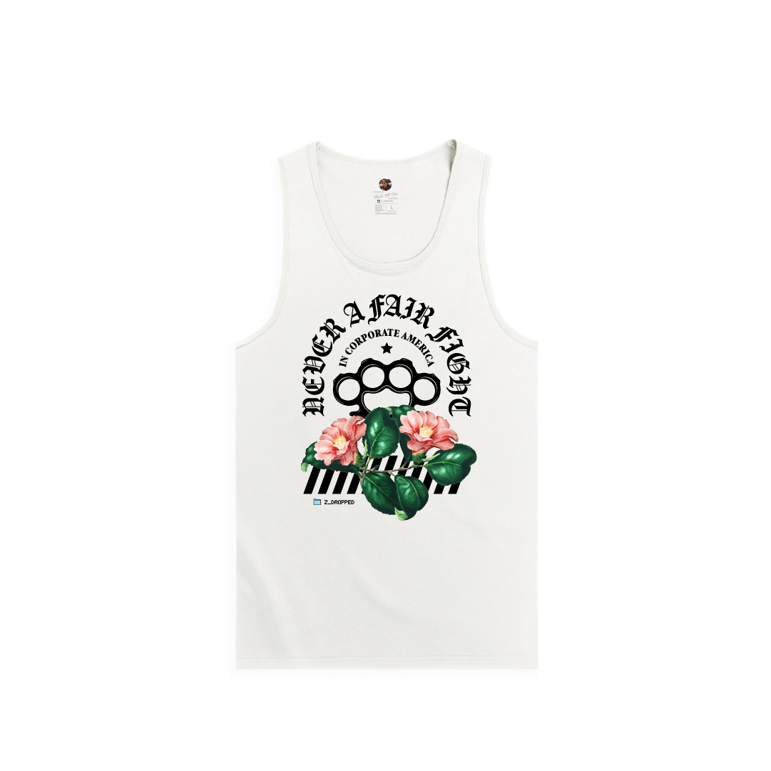 Z_DROPPED - Mens, Unisex - White - Fair Fight Tank Top. - By: Chi Hom