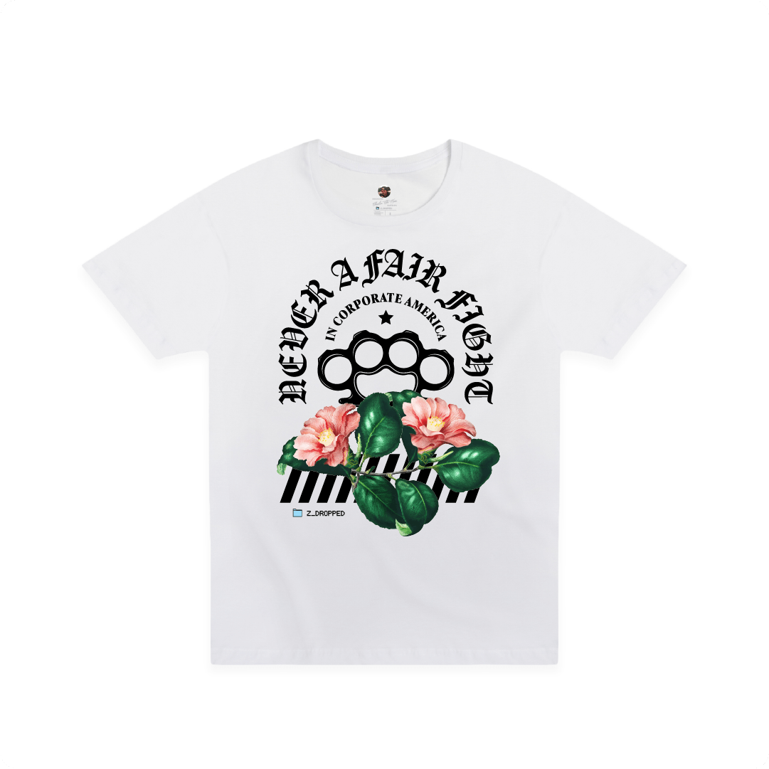 Z_DROPPED - Mens, Unisex - White - Fair Fight Tee. - By: Chi Hom