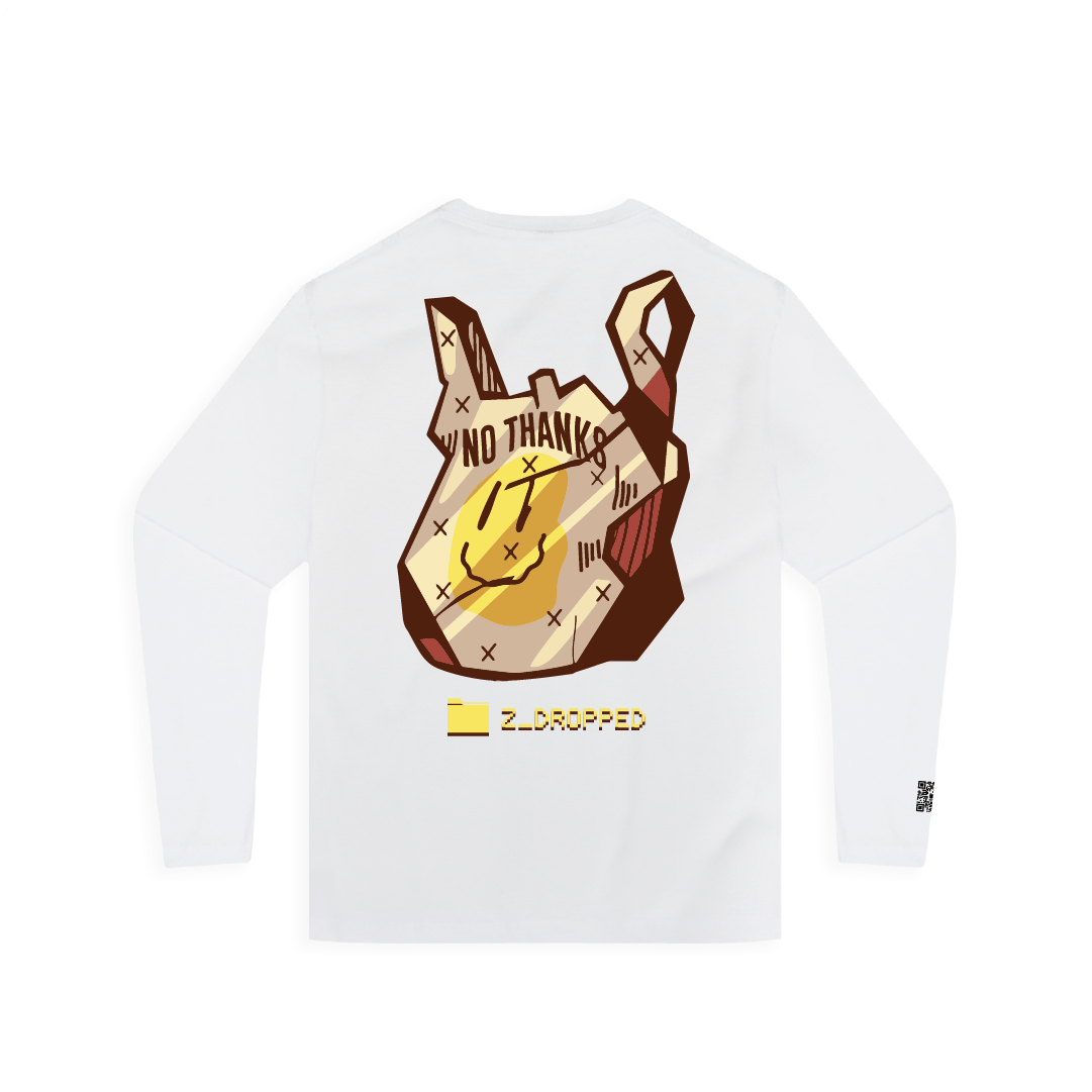 Z_DROPPED - Mens, Unisex - White - No Thanks Long Sleeve. - By: Fredy Santiago