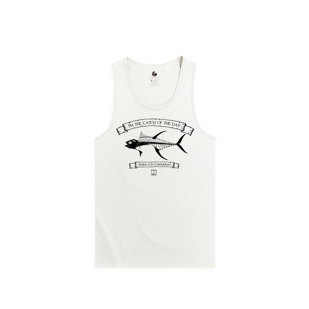 Z_DROPPED - Mens, Unisex - White - Tuna Bones Tank Top. - By: Jose Hurtado