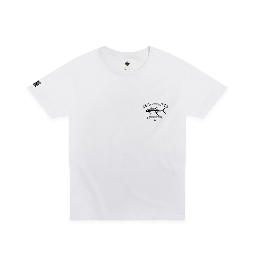 Z_DROPPED - Mens, Unisex - White - Tuna Bones Tee. - By: Jose Hurtado