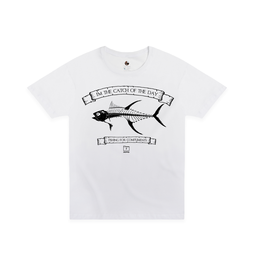 Z_DROPPED - Mens, Unisex - White - Tuna Bones Tee. - By: Jose Hurtado