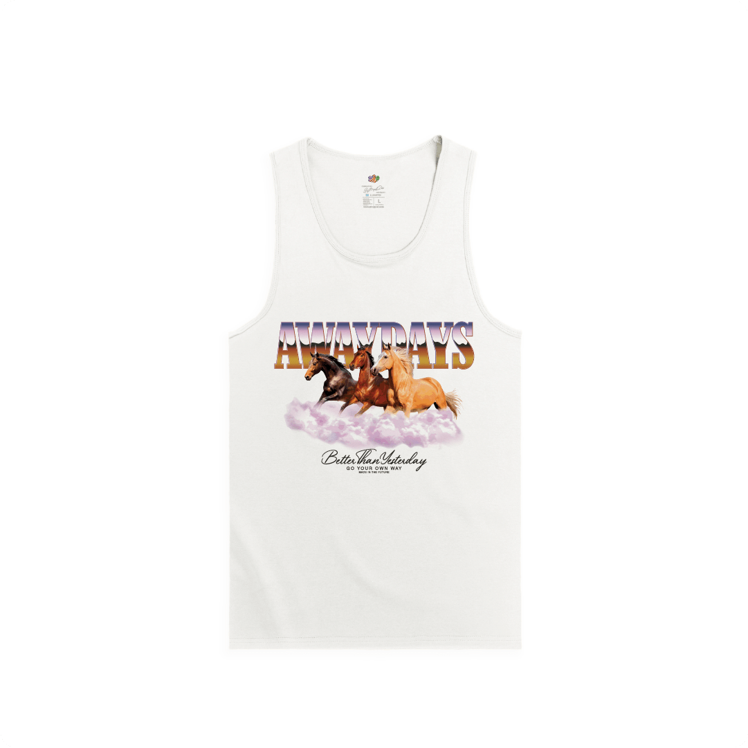 Z_DROPPED - Mens, Unisex, Women - White - Away Days Tank Top. - By: Mark Dayap