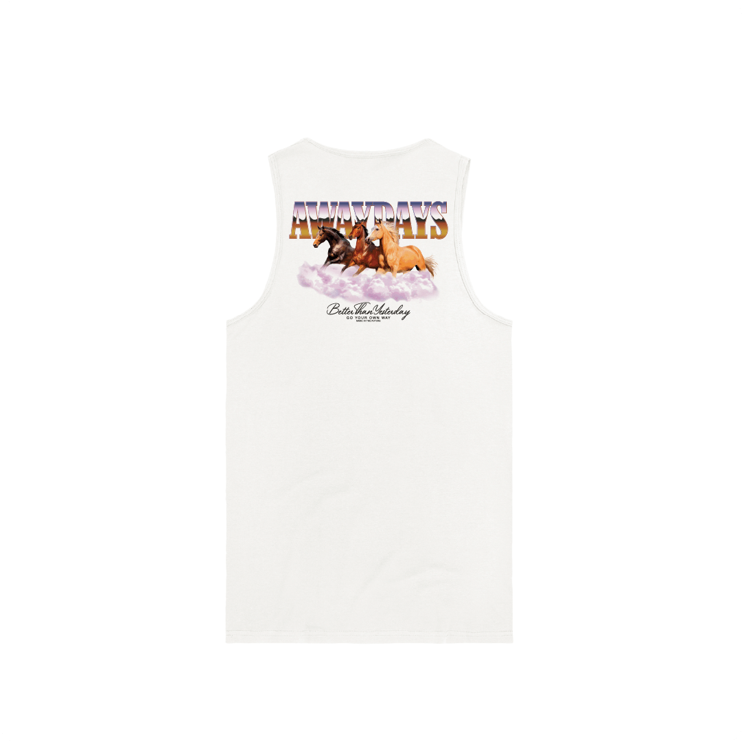 Z_DROPPED - Mens, Unisex, Women - White - Away Days Tank Top. - By: Mark Dayap