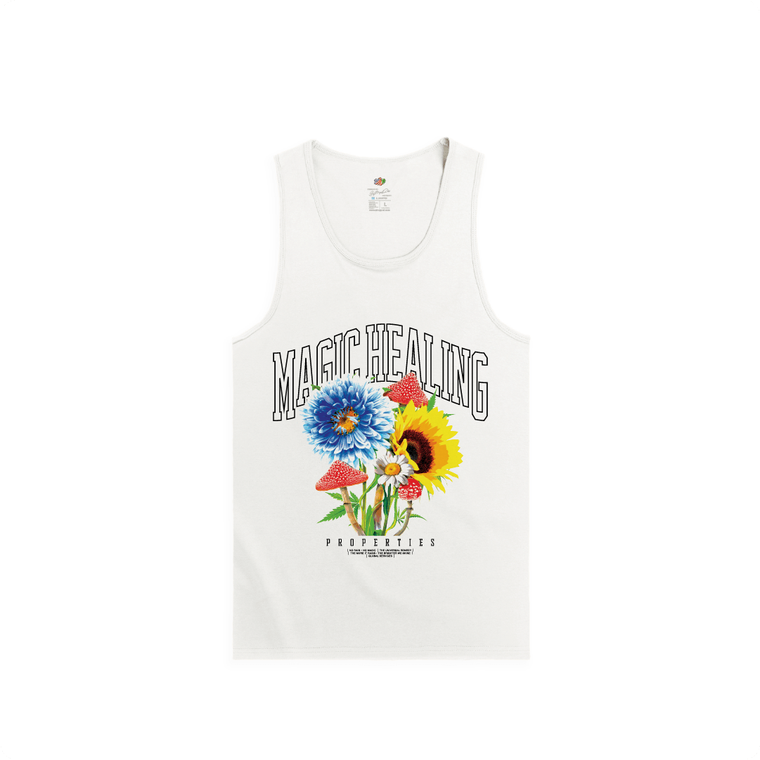 Z_DROPPED - Mens, Unisex, Women - White - Magic Healing Tank Top. - By: Mark Dayap