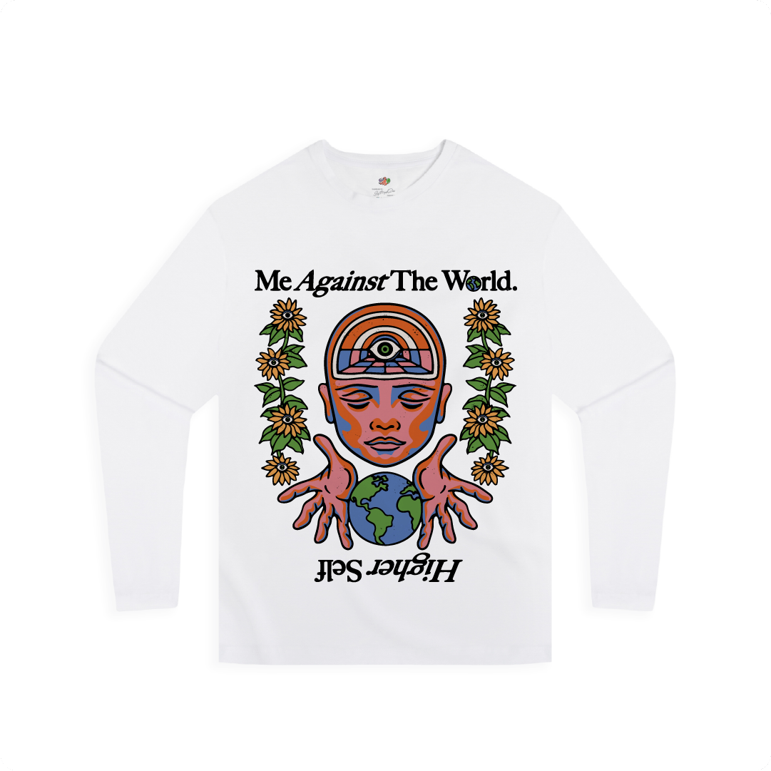 Z_DROPPED - Mens, Unisex, Women - White - Me Against The World Long Sleeve. - By: Mark Dayap