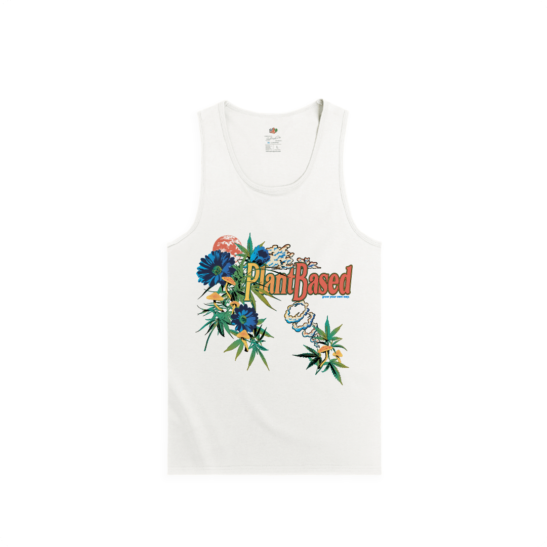 Z_DROPPED - Mens, Unisex, Women - White - Plant Based Tank Top. - By: Mark Dayap