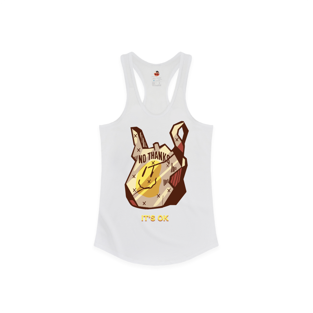 Z_DROPPED - Womens - White - No Thanks Racer Back Tank. - By: Fredy Santiago