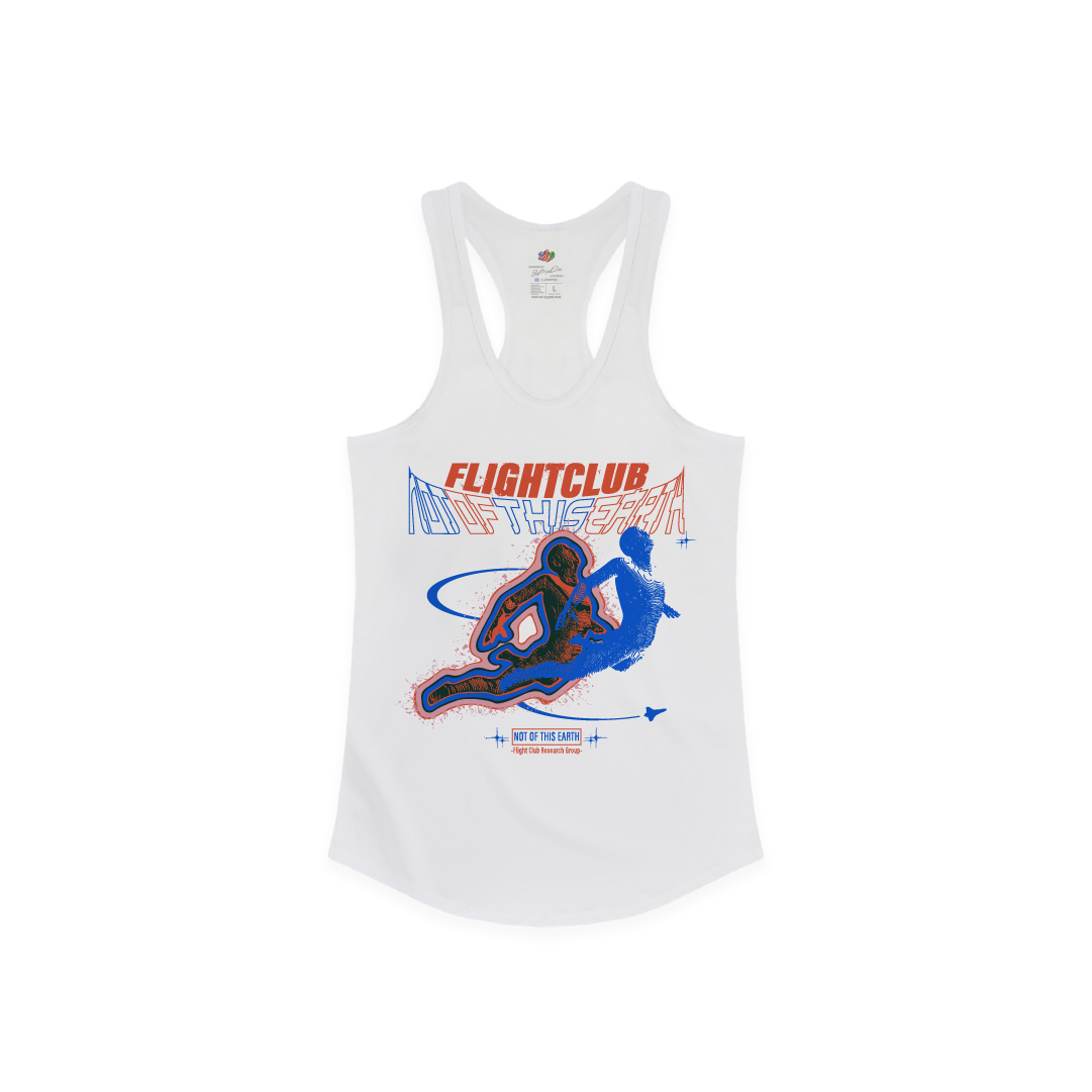 Z_DROPPED - Womens - White - Not of This Earth Racer Back Tank. - By: Mark Dayap
