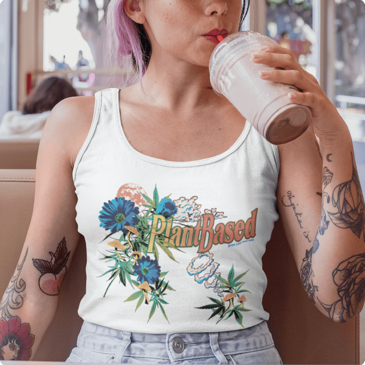 Z_DROPPED - Womens - White - Plant Based Racer Back Tank. - By: Mark Dayap