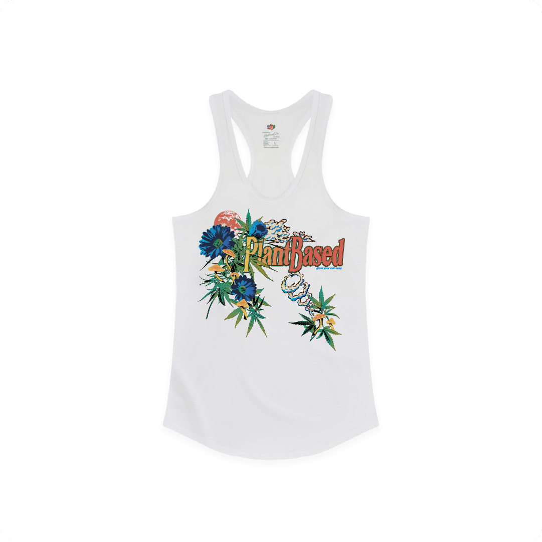 Z_DROPPED - Womens - White - Plant Based Racer Back Tank. - By: Mark Dayap