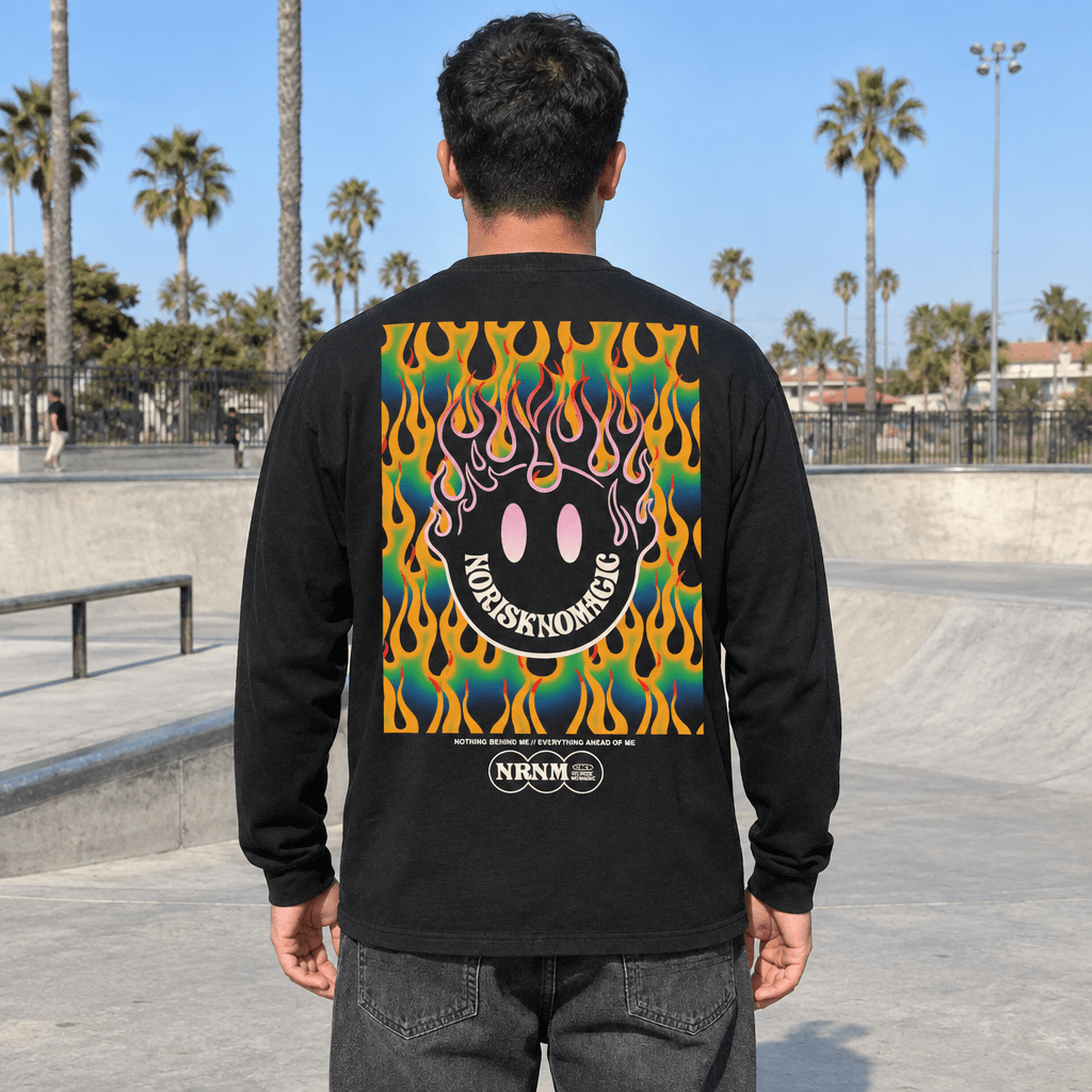 Black No Risk No Magic long sleeve rear-view rollover